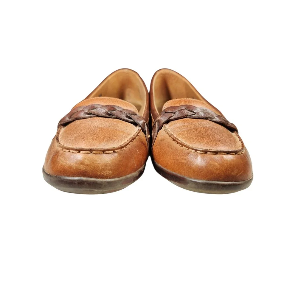 Vintage Clarks Brown Leather Braided Loafers Heritage Grandmacore Cottagecore 8